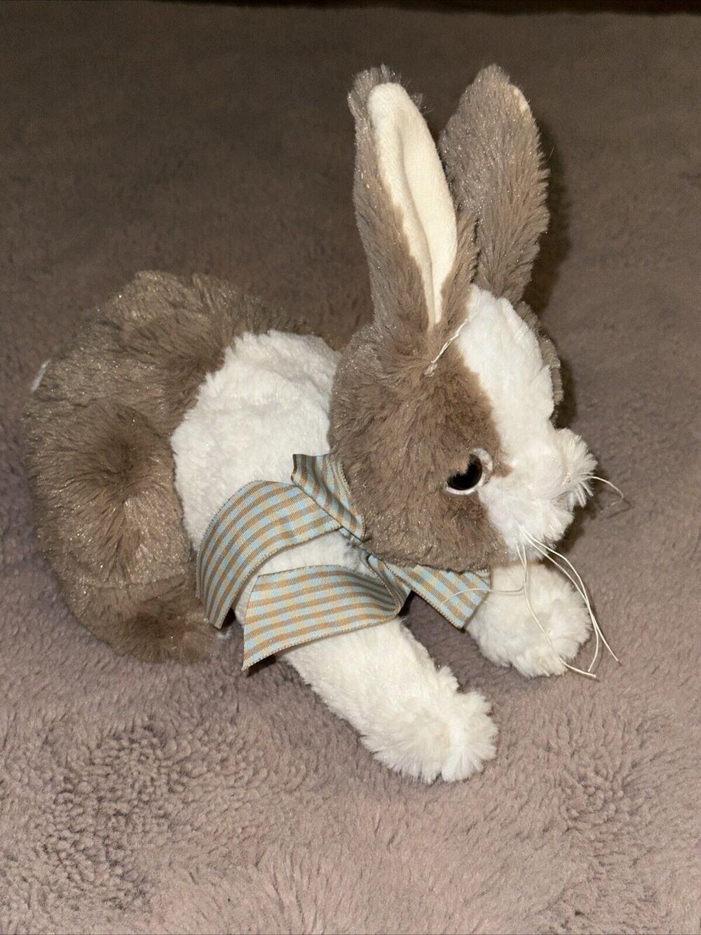 The Bearington Collection Toffee The Bunny Brown White 10" Long Plush Rabbit